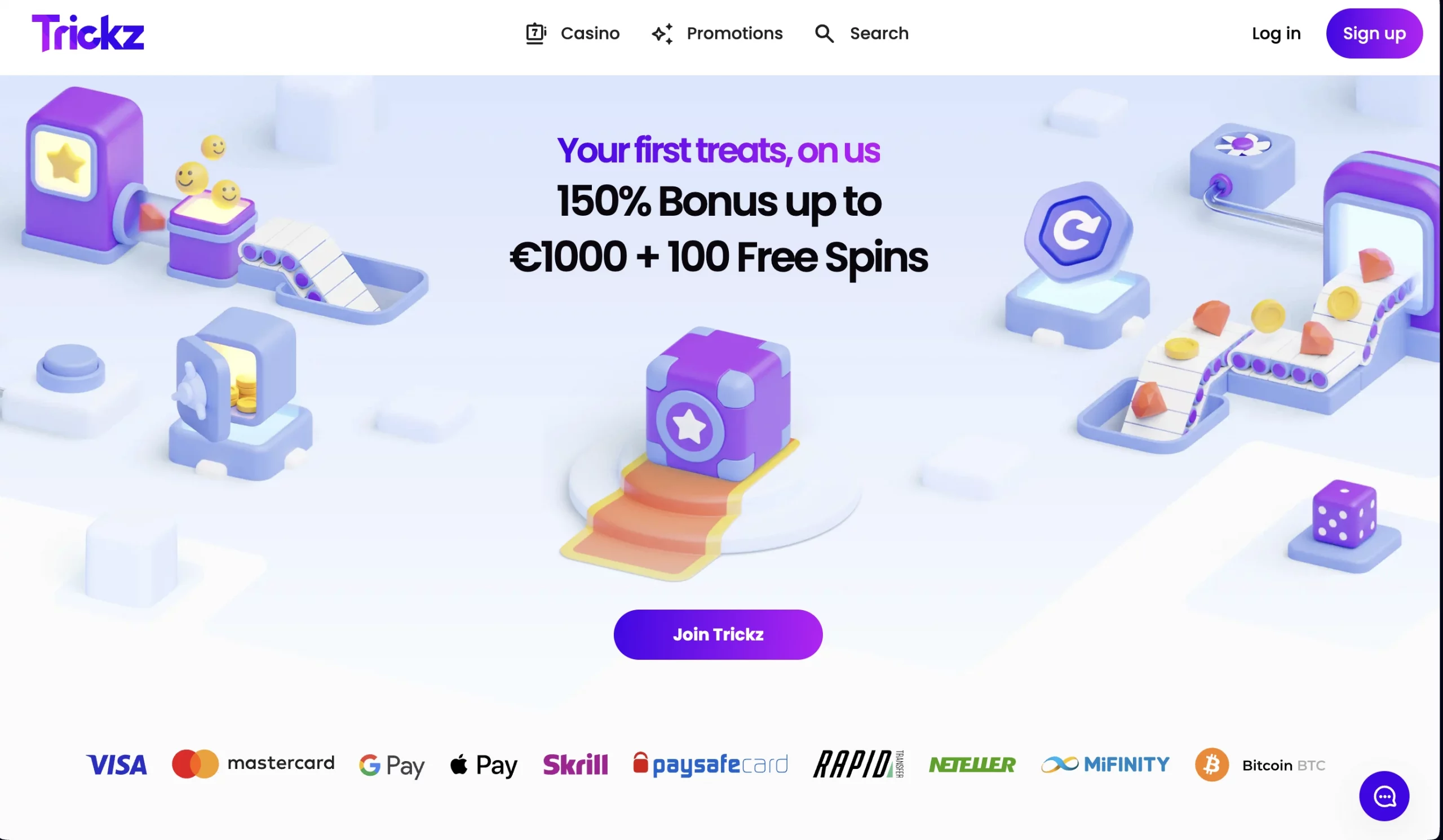 Page d'accueil de Trickz Casino